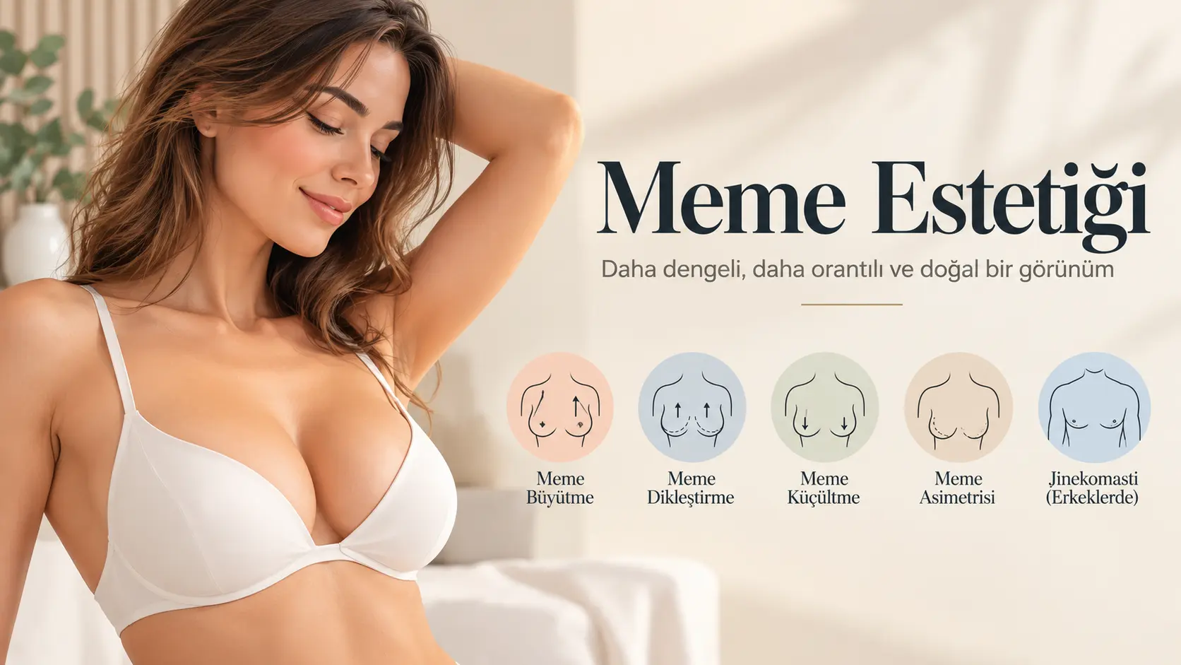 Meme estetiği: meme büyütme, meme dikleştirme, meme küçültme, meme asimetrisi ve jinekomasti - Antalya